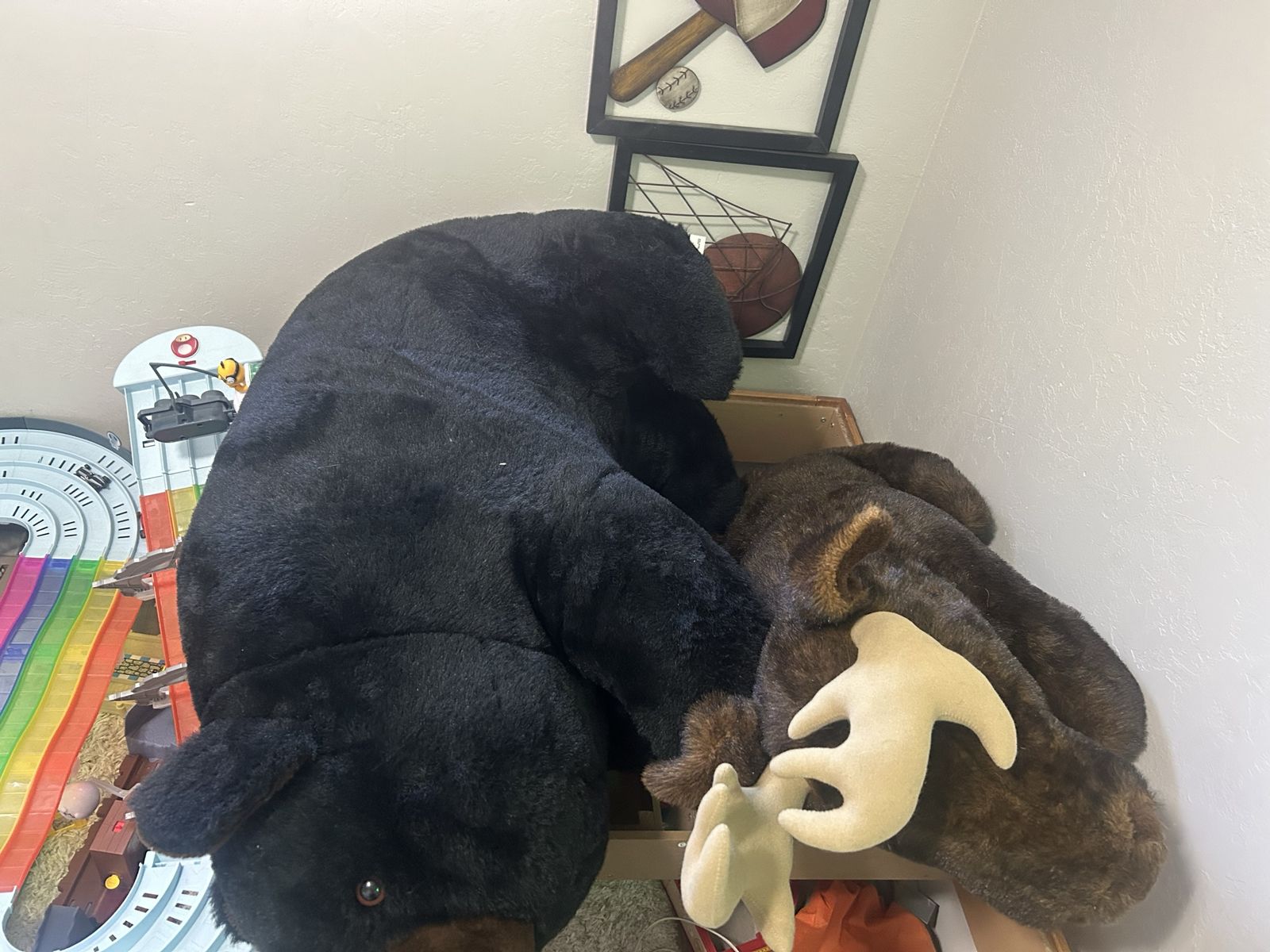 Giant bear and moose stuffed animals