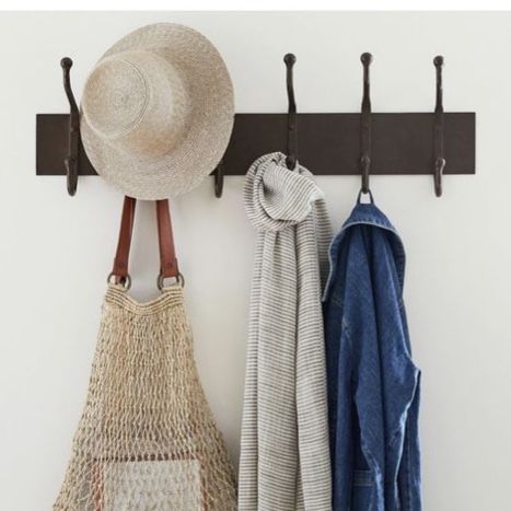 Pottery Barn Weston Row Of Hooks (32") Solid Iron 5-Hook Wall Coat Rack Organizer