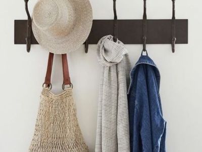 Pottery Barn Weston Row Of Hooks (32") Solid Iron 5-Hook Wall Coat Rack Organizer