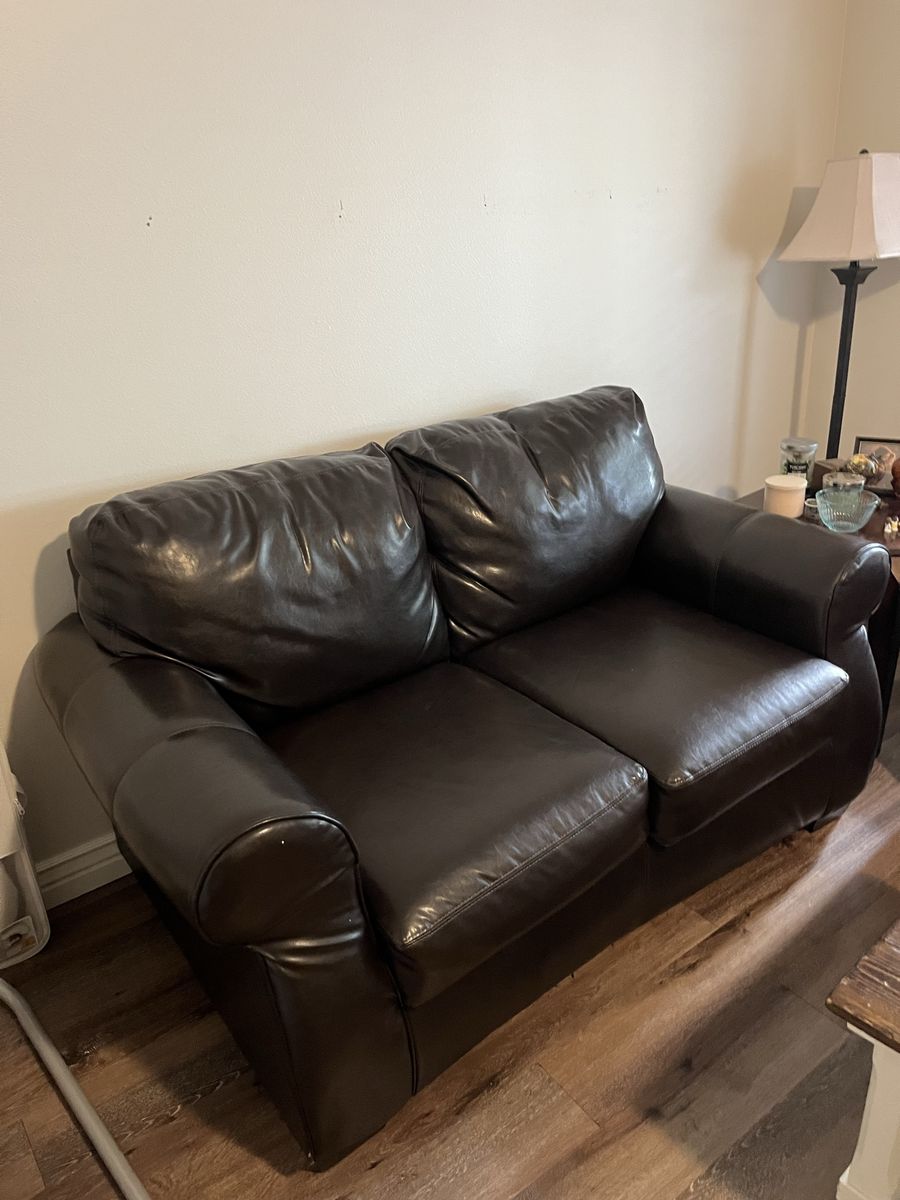 Brown Leather Loveseat
