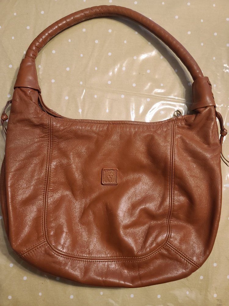 Anne Klein for Calderon Brown Leather Shoulder Bag Hobo Purse