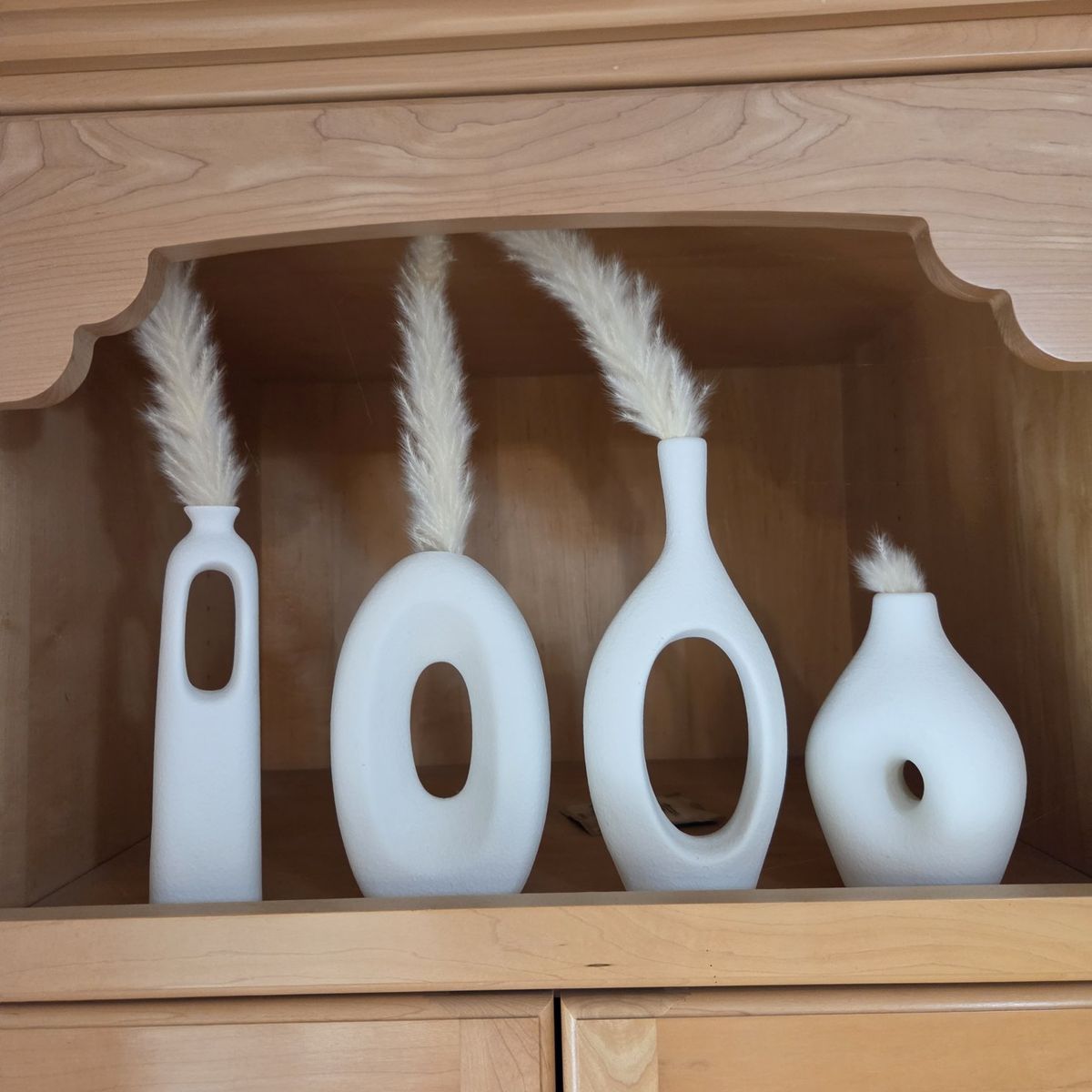 Modern White Ceramic Vase Set - 4 Piece Matte Frosted Textured Decorative Vases