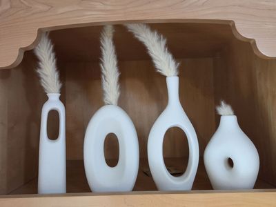 Modern White Ceramic Vase Set - 4 Piece Matte Frosted Textured Decorative Vases