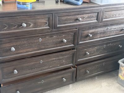 Rustic Dark Wood Dresser with 9 Drawers - Spacious Storage Cabinet