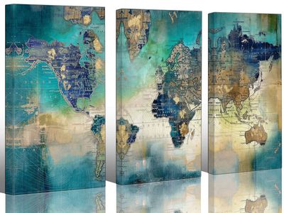 New Canvas Wall Art for Living Room - World Map Wall Decor