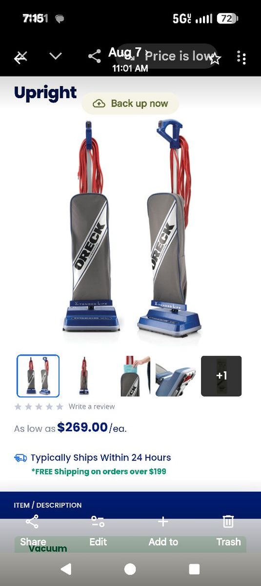 Oreck Commercial XL Extended Life Upright Vacuum Cleaner Blue Grey
