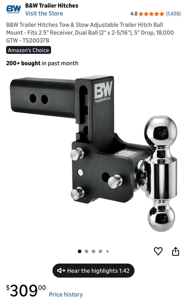 B&W Class 5 adjustable drop hitch