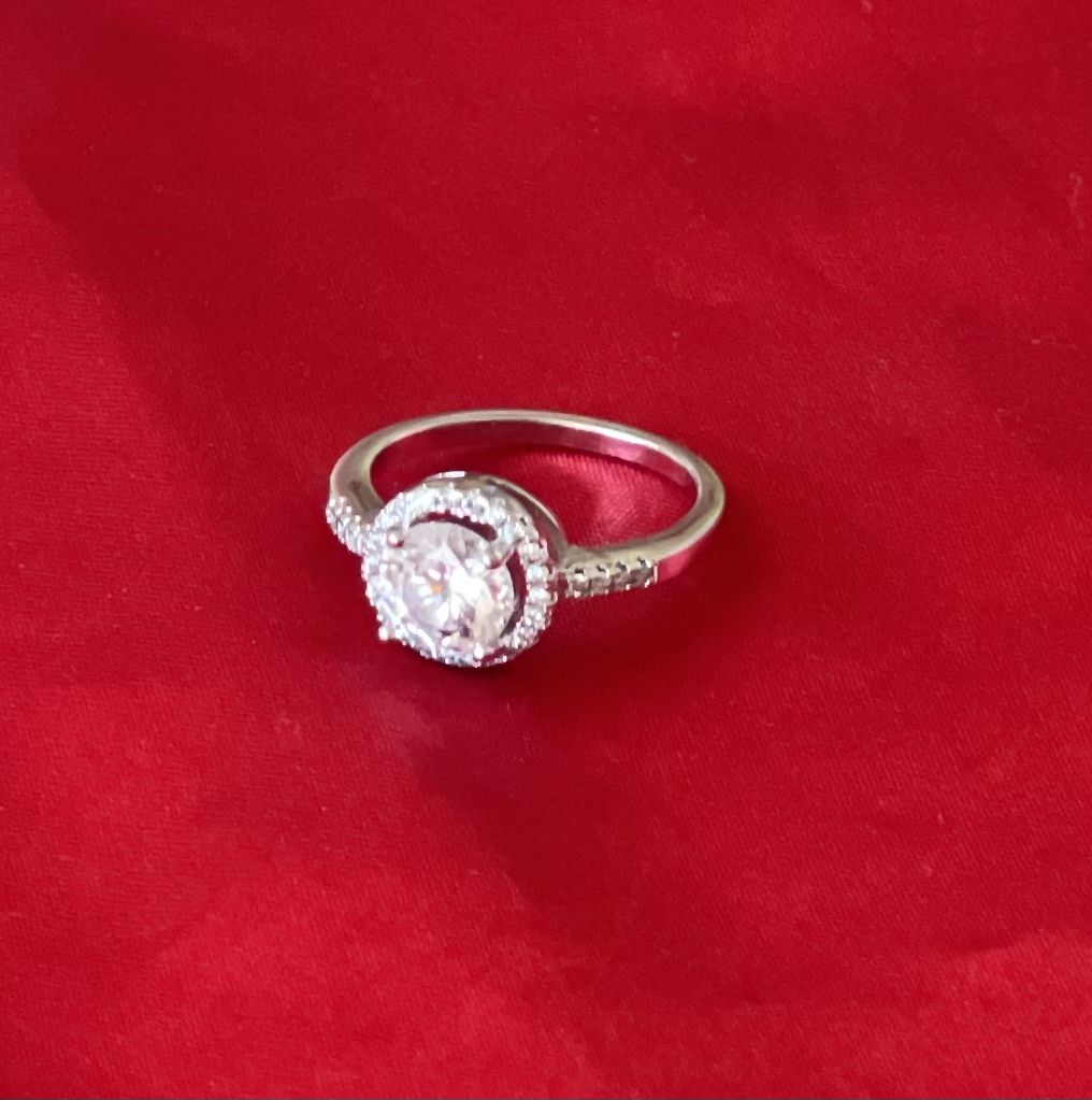 Silver and Cubic Zirconia Round Cut Halo Ring