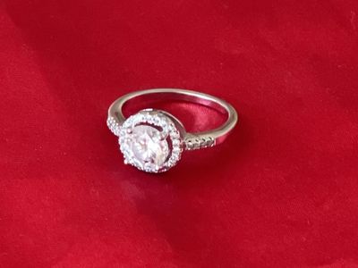 Silver and Cubic Zirconia Round Cut Halo Ring