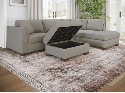 Sectional Sofa with Ottoman - Light Gray, 117in x 79in, Built-in Storage, Modern Design