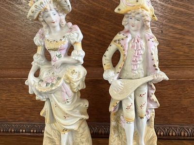 Victorian Couple Figurines- Bisque/ Fine Porcelain - 1950's