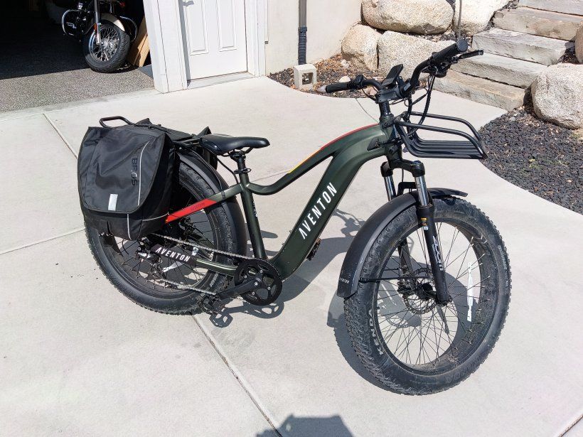 Aventon Aventure Electric Fat Tire Bike Step-Thru with Front Rack & Rear Panniers