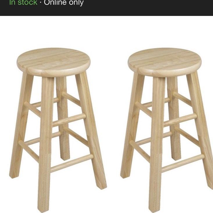 PJ Wood Classic Round-Seat 24" Tall Kitchen Counter Stools Natural Set of 2