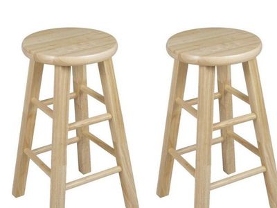 PJ Wood Classic Round-Seat 24" Tall Kitchen Counter Stools Natural Set of 2