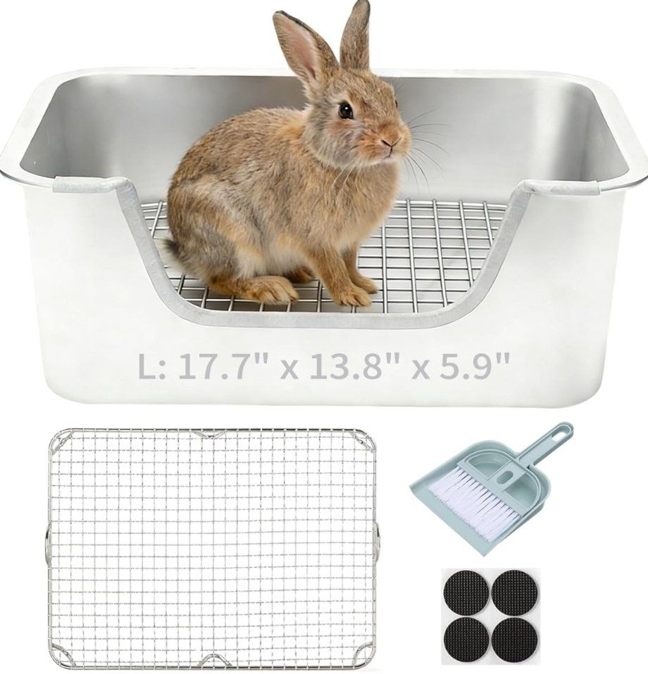 Stainless Steel Rabbit Litter Box – Large, 17.7" x 13.8" x 5.9"
