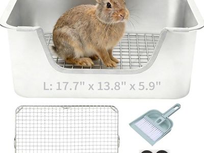 Stainless Steel Rabbit Litter Box – Large, 17.7" x 13.8" x 5.9"