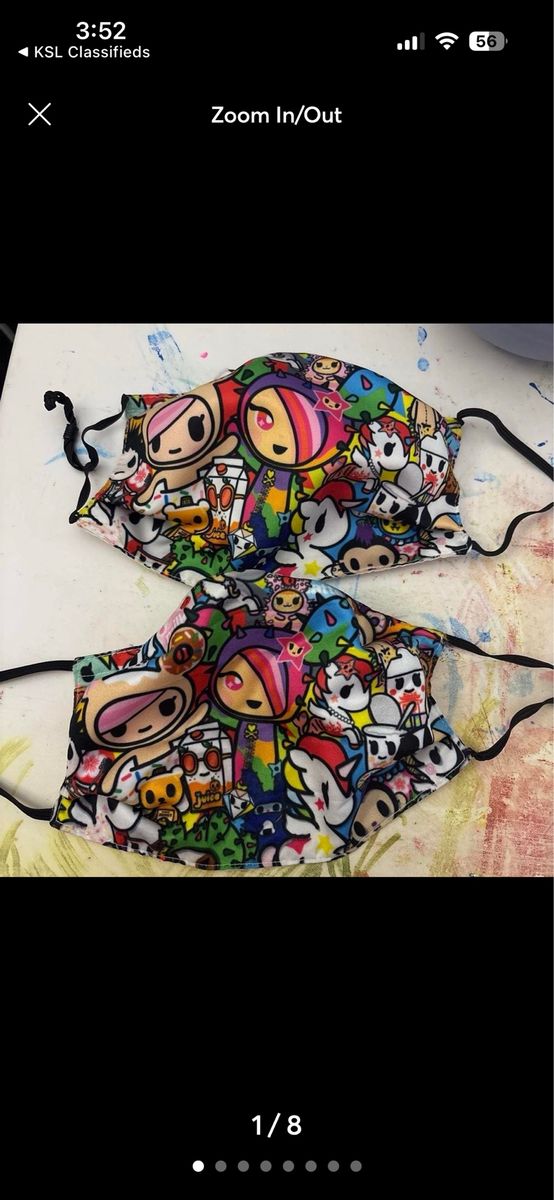 2 Tokidoki Character Face Masks each with Filter Pocket - Adult Sized, Adjustable Ear Straps