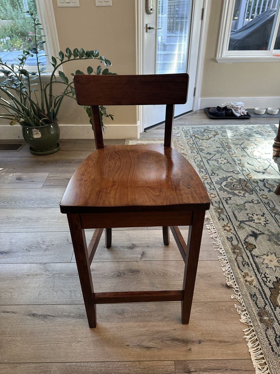 4 Solid Cherry Wooden Bar Stools with Back Rest - 24” Counter Height