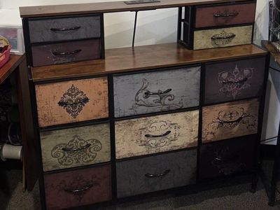 Rustic Fabric Dresser Storage Tower with Charging Station