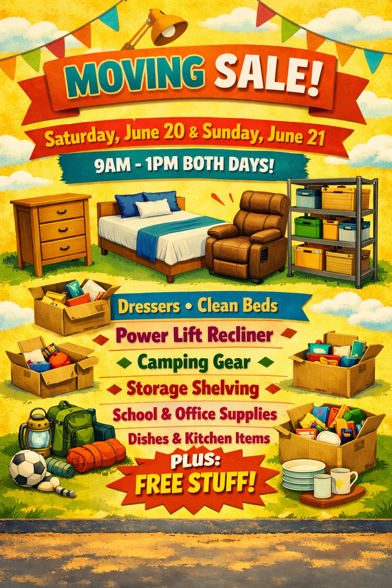 Moving Sale Millcreek Saturday & Sunday