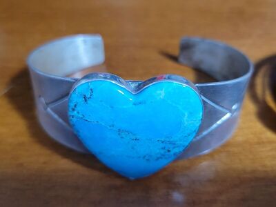 Jay King DTR mine finds Turquoise heart cuff brace