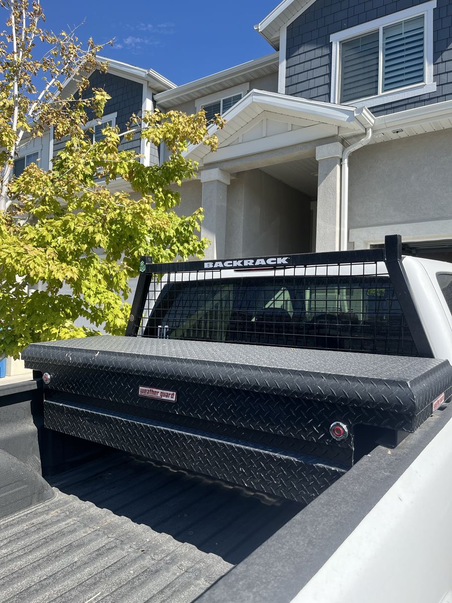 Weather Guard Black Aluminum Diamond Plate Truck Tool Box & Backrack Headache Rack