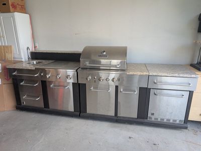master forge Outdoor Gourmet Kitchen Unit with Grill, Sink, Fridge - Stainless Steel