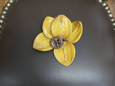 Gold Leather Flower Pin 1940's-1960's - Vintage