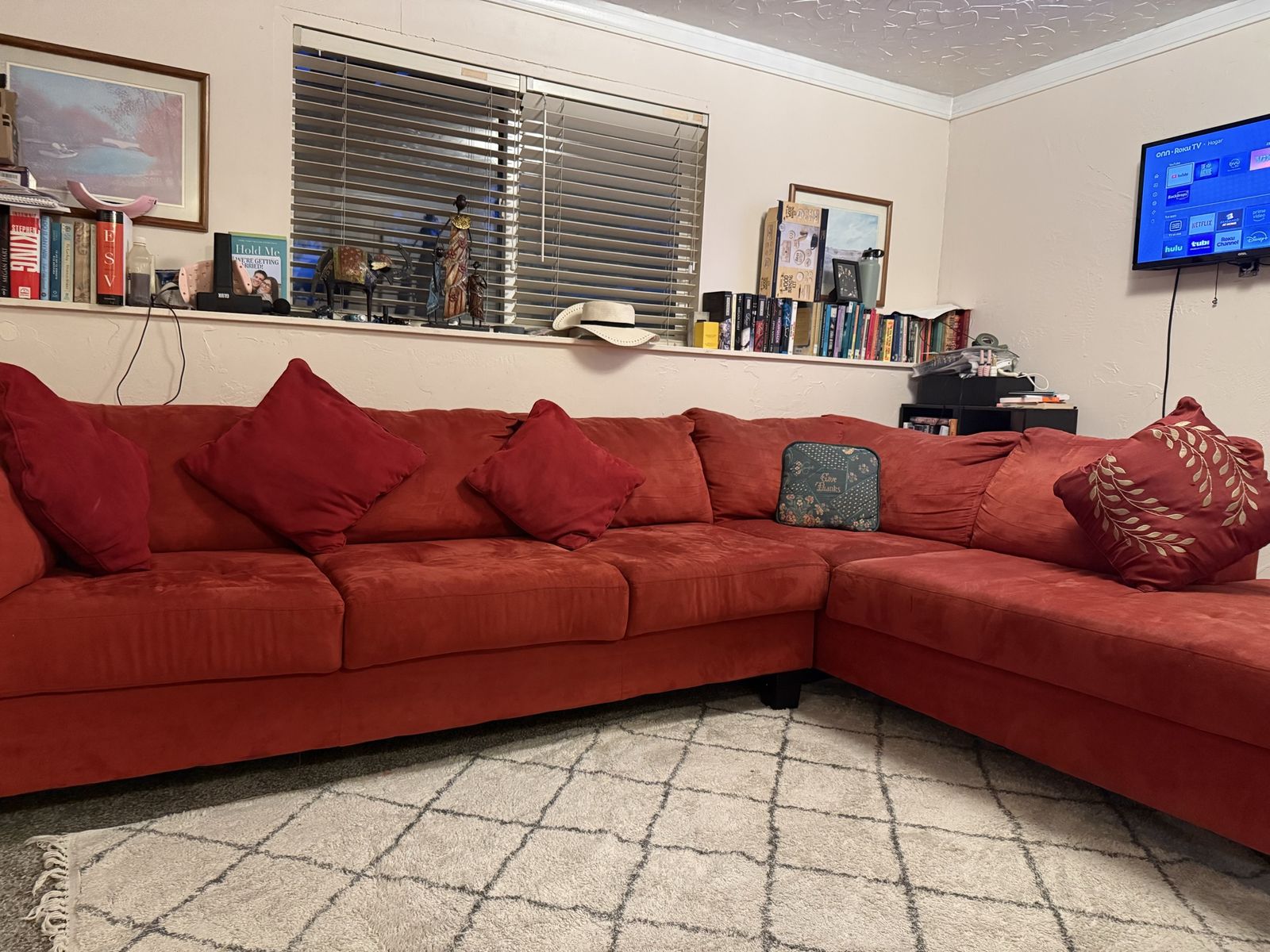 Red L-Shaped Sectional Sofa Couch