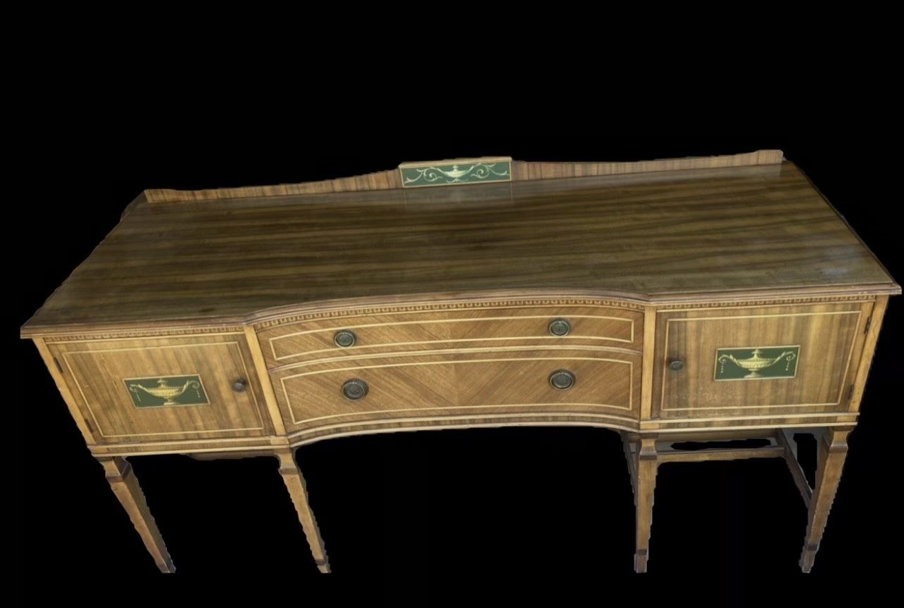Vintage 1930s Northern Furniture Co. "Federal Style" Walnut Sideboard – Green Plaque Detail