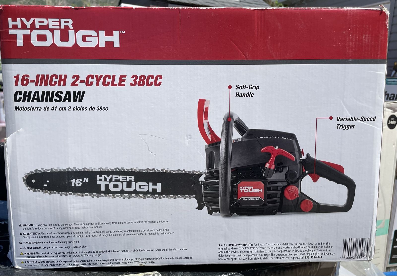 New Hyper Tough 16-inch Gas Chainsaw 38cc 2-Cycle Engine