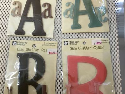 Pressed Petals Chip Chatter Gellies 3 Self-Adhesive Gel Coated Letters, and 5 Chipboard Letters