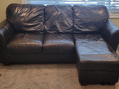 Comfy Chocolate Brown Leather Couch with Chaise - Used, Minor Wear