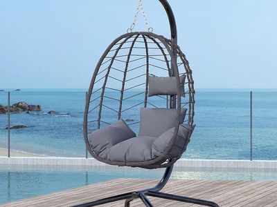 BRAND NEW Hanging Egg Chair with Stand – Brown & Gray Cushions – $100