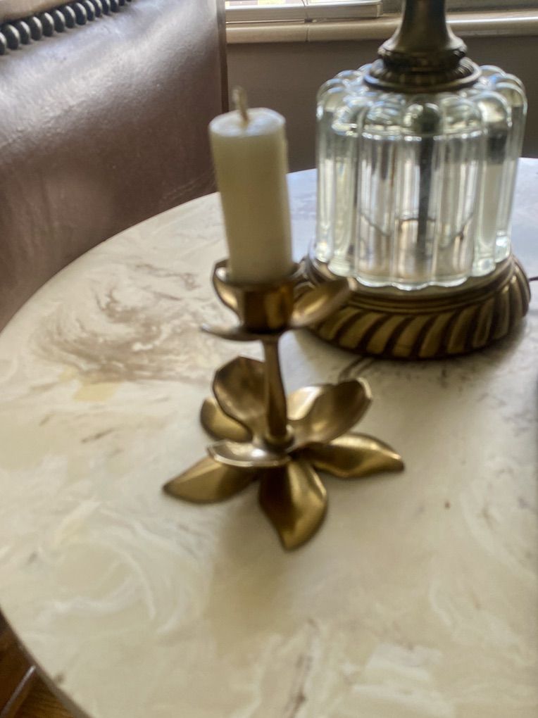 Vintage Brass Lotus Flower Candlestick Holder