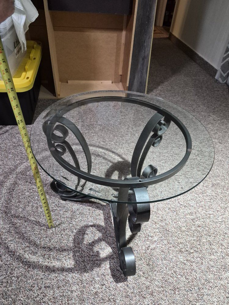 Round metal, glass side table