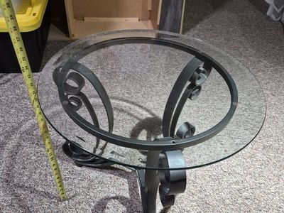 Round metal, glass side table