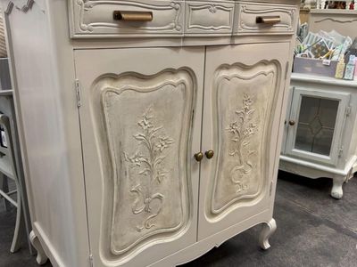 Vintage French Provincial Buffet Cabinet with Floral Carvings & Drawers
