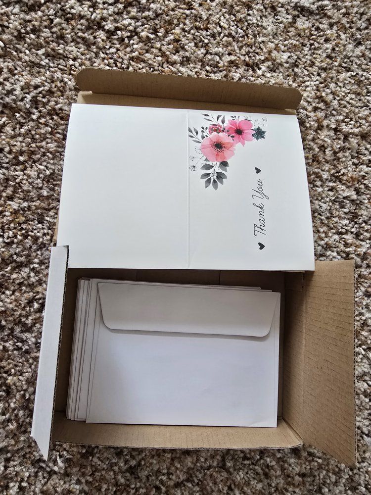 Floral Thank You Cards with Envelopes - 15 Pack - Pink & Gray Flowers