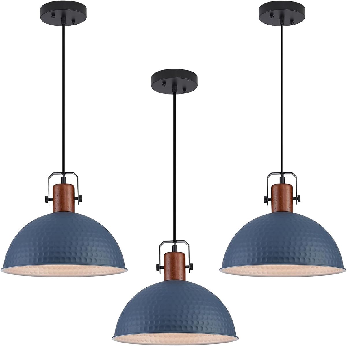 3 Pack - 12" Blue Hammered Adjustable Dome Pendant Lights