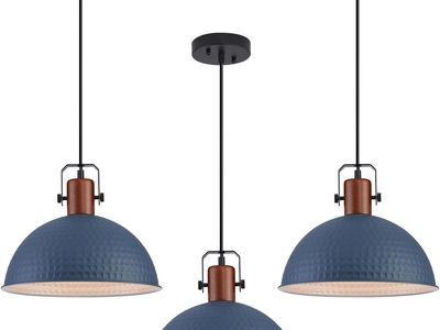 3 Pack - 12" Blue Hammered Adjustable Dome Pendant Lights