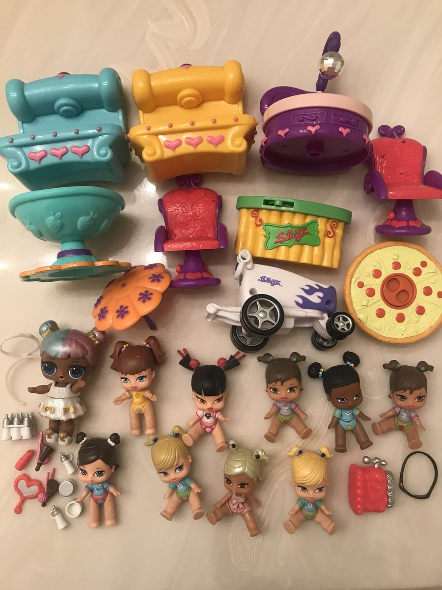 30+ Mini Itsy Bitsy Bratz Babyz Bobblehead Doll MGA Toy Cloe Pop-eroni Pizza Sip 'N' Spa Shoppin' Cart Spin "N' Sleep