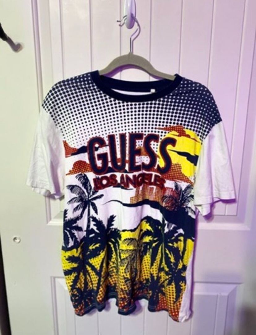 Guess Los Angeles Graphic T-Shirt XL White Multi Palm Tree