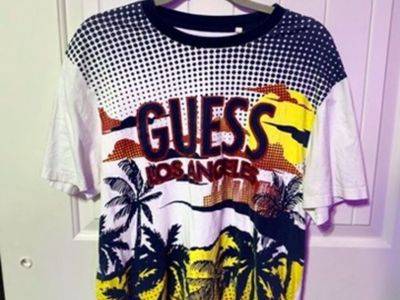 Guess Los Angeles Graphic T-Shirt XL White Multi Palm Tree