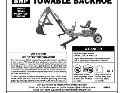 CENTRAL MACHINERY 8HP Towable Backhoe