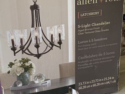 Allen + Roth Latchbury 5-Light Chandelier - Aged Bronze Finish, Clear Textured Glass Shades