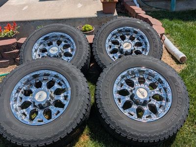 Used All-Season Truck Tires with Chrome Rims - about half Tread, Set of 4 with lug nuts