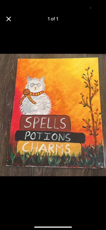 Handmade Magical Owl Acrylic Canvas Painting - Spells, Potions, Charms Harry Potter Artwork