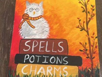 Handmade Magical Owl Acrylic Canvas Painting - Spells, Potions, Charms Harry Potter Artwork