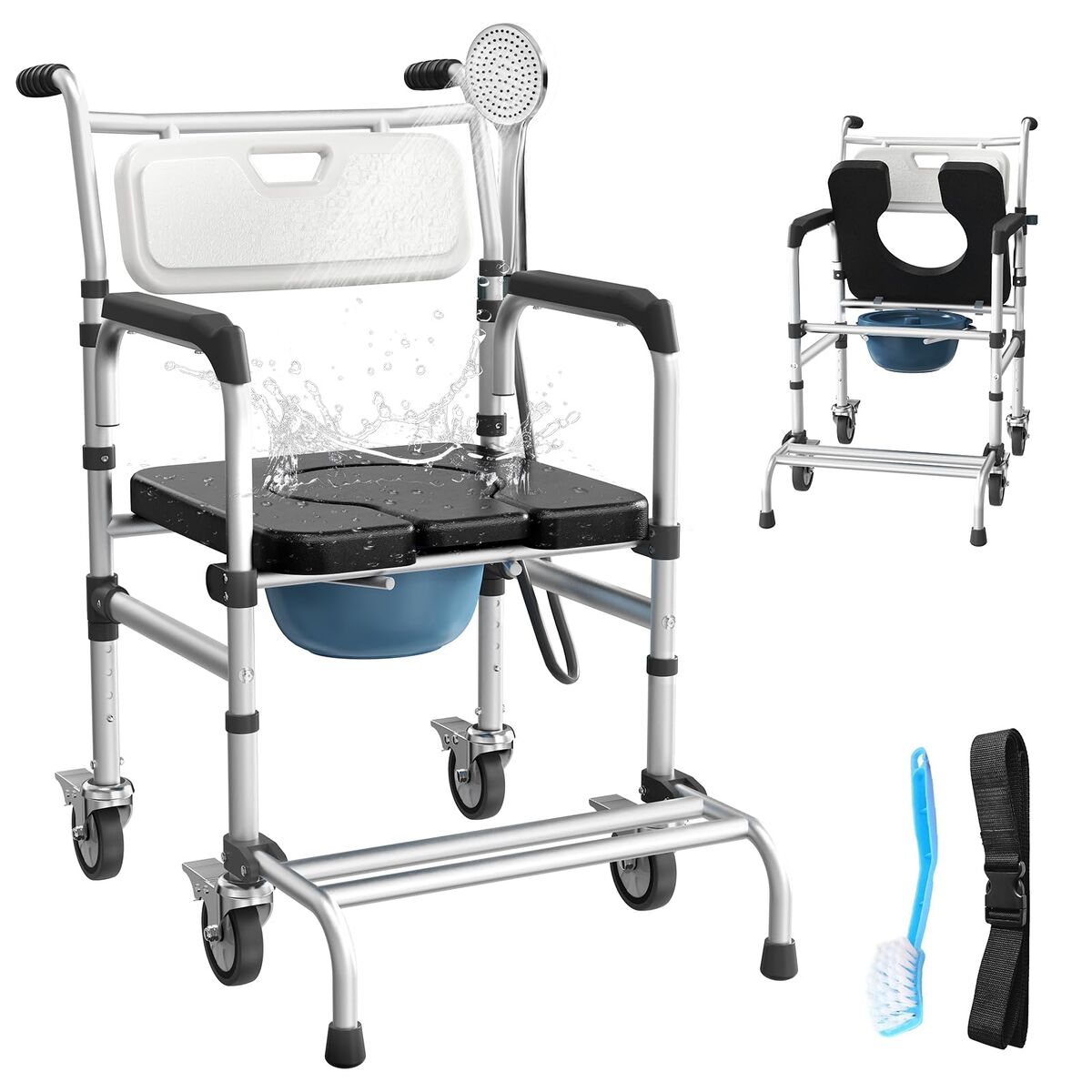 4 In 1 Rolling Commode Chair,shower Chair